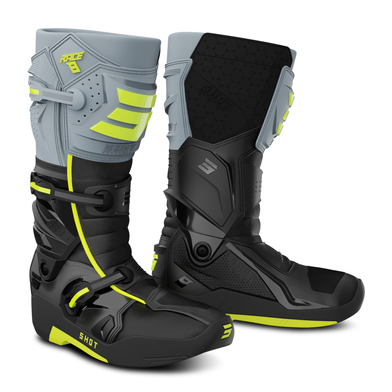 Shot Race Gear Botas de Cross Shot Race 8 Negro-Amarillo Neón