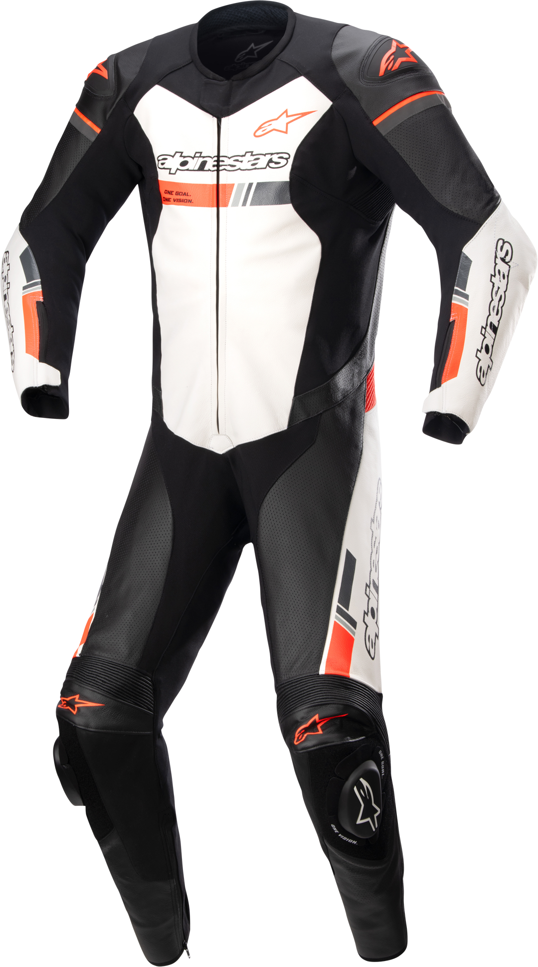 Alpinestars Mono de Cuero  GP Force Chaser Negro-Blanco-Rojoj Fluo