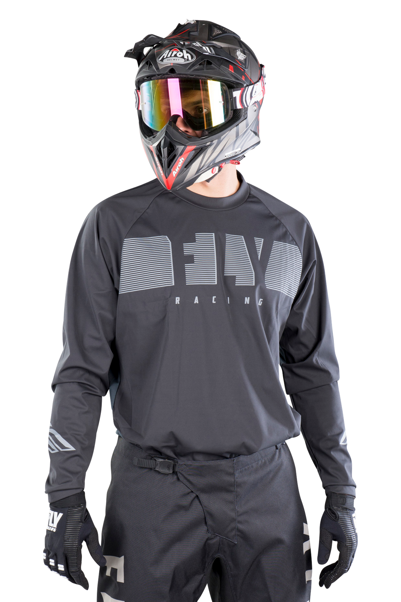 FLY Racing Camiseta de Cross  Windproof Negro-Gris