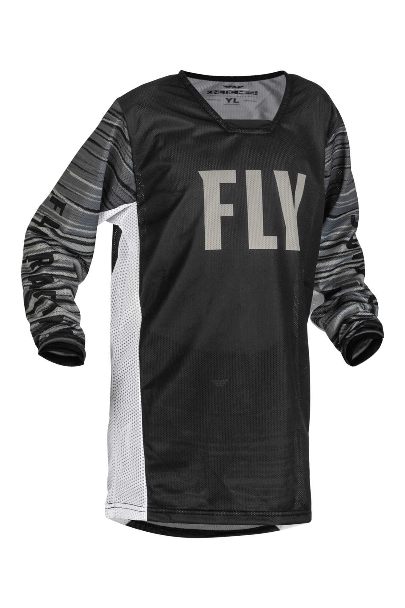 FLY Racing Camiseta de Cross para Niño  Kinetic Mesh Negro-Blanco-Gris