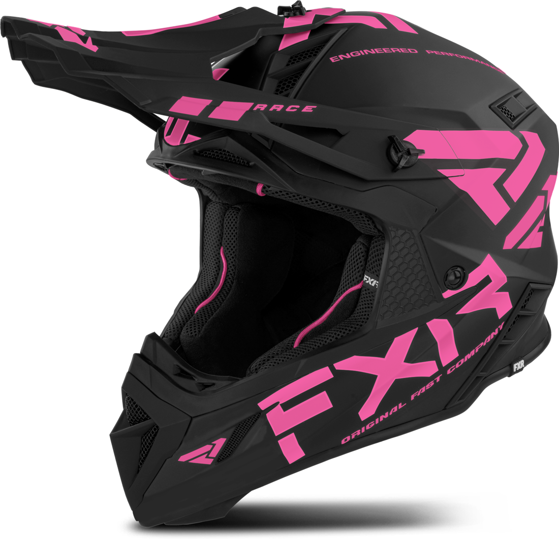 FXR Casco de Cross  Helium Race Div Negro-Rosa Eléctrico