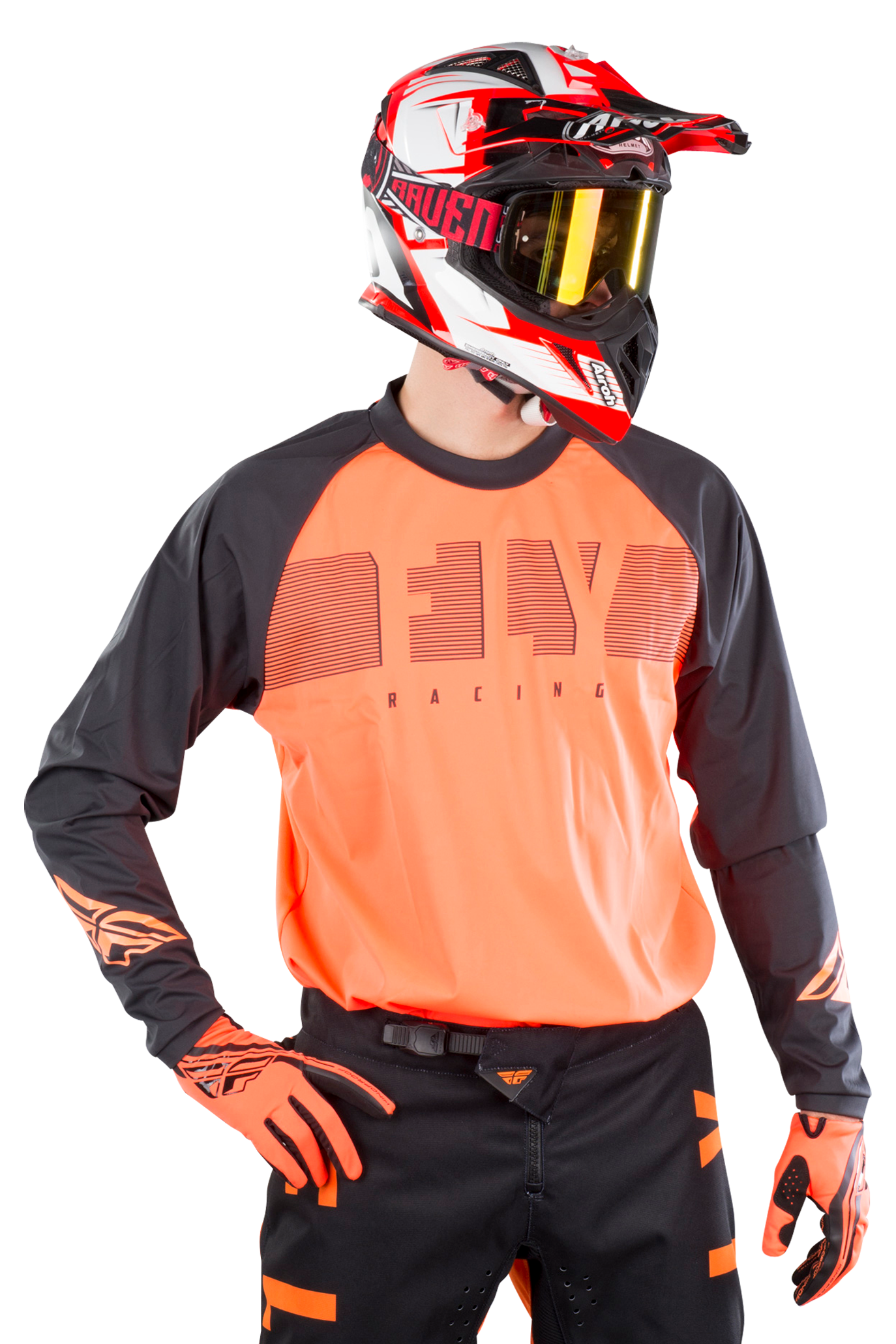 FLY Racing Camiseta de Cross  Windproof Naranja-Negro