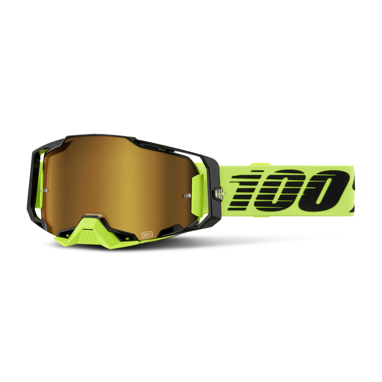 100% Gafas de Cross  Armega Amarillo Neón-Lente Espejo Dorado