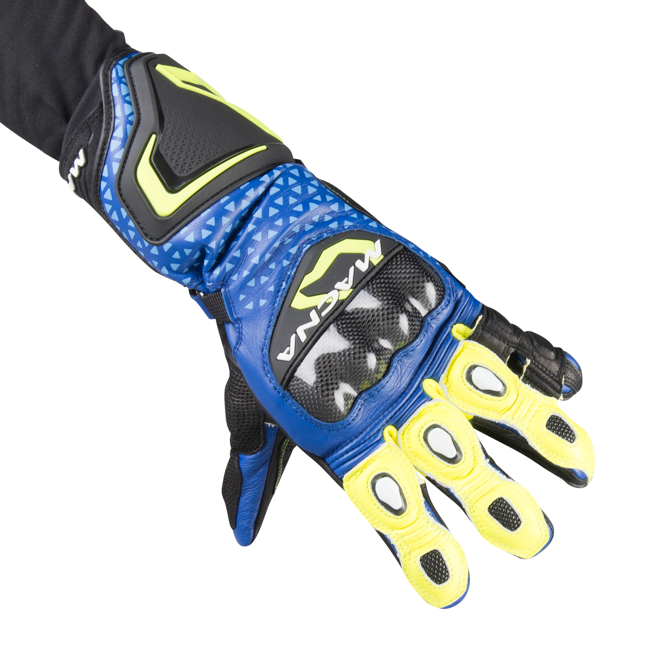 Macna Guantes de Moto  Track R Azul-Negro-Amarillo Fluo