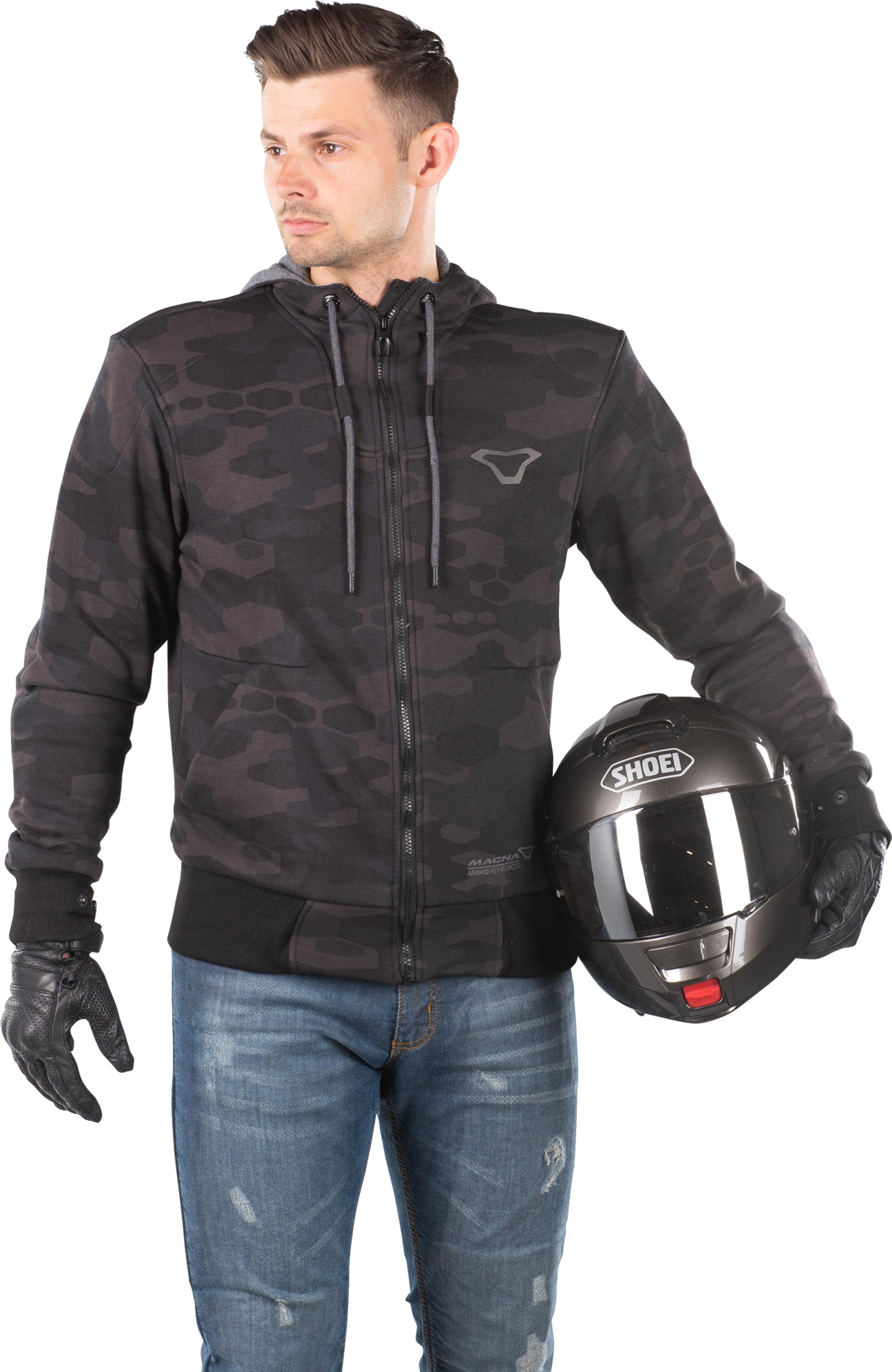 Macna Chaqueta con capucha de Moto  Nuclone Negro-Gris-Camuflaje