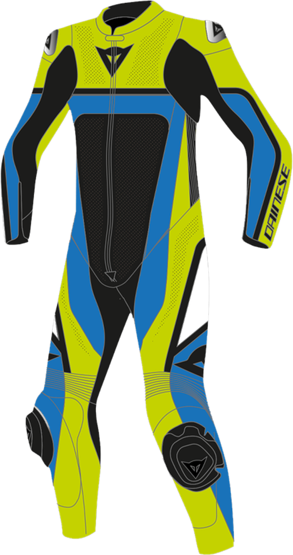 Dainese Gen-Z Perf. Mono de Cuero para Niño Amarillo Fluo-Azul Claro-Negro