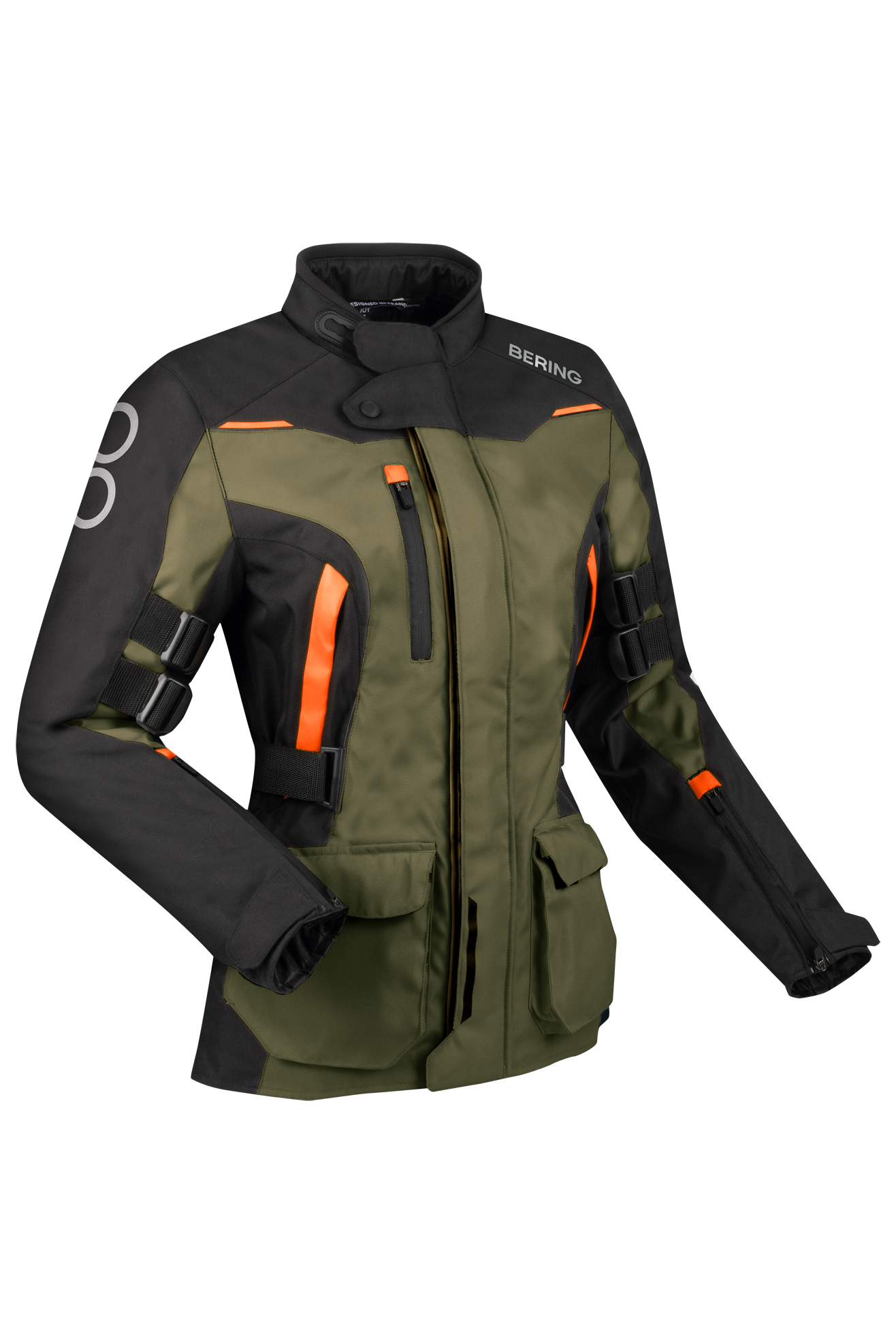 Bering Chaqueta de Moto Mujer  Zephyr Negro-Caqui-Naranja