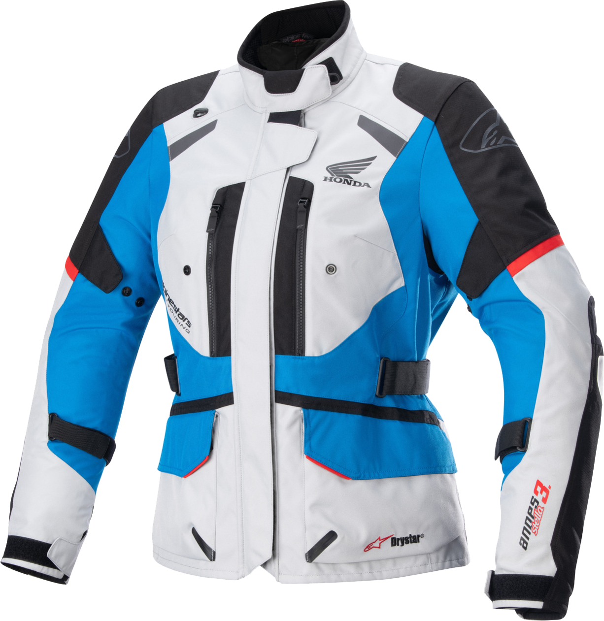 Alpinestars Chaqueta de Moto Mujer  Honda Stella Andes V3 Drystar Gris Hielo-Azul-Rojo Brillante