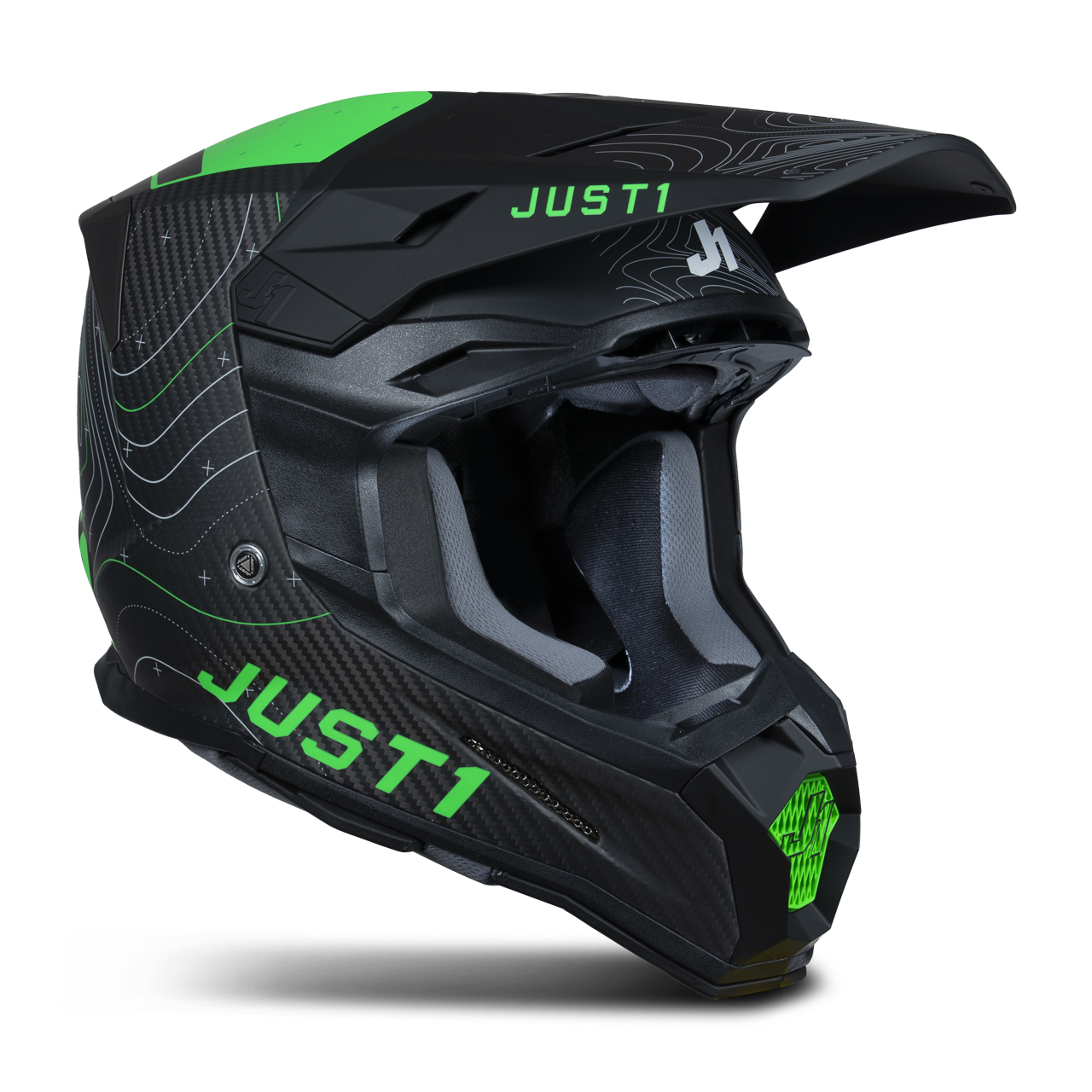 Just1 Casco de Cross  J22 C Frontier Negro-Verde Fluo-Carbono