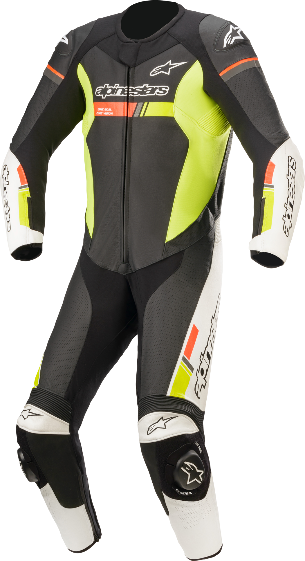 Alpinestars Mono de cuero  GP Force Chaser Negro-Blanco-Naranja Fluo-Amarillo Fluo