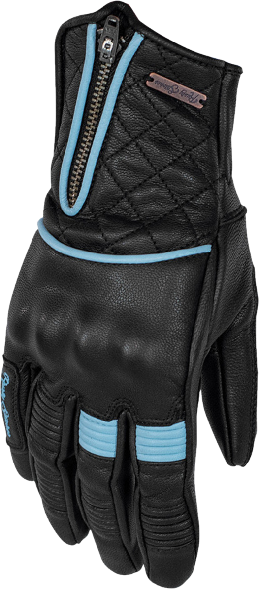 Rusty Stitches Guantes de Moto Mujer  Lilly Negro-Azul Pastel