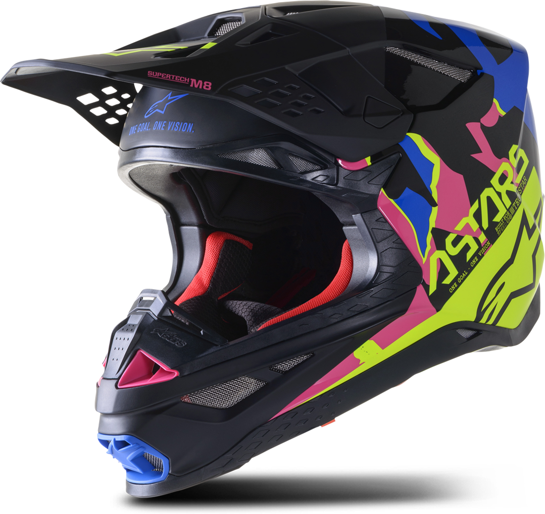 Alpinestars Casco de Cross  Supertech S-M8 Mips Echo Azul-Amarillo-Rosa