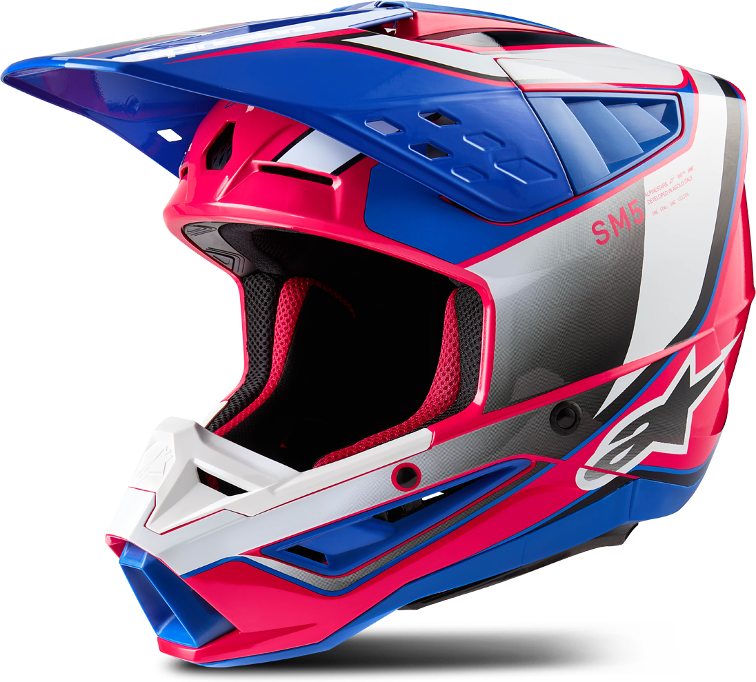 Alpinestars Casco de Cross  SM5 Sail Blanco-Rosa-Azul Esmalte