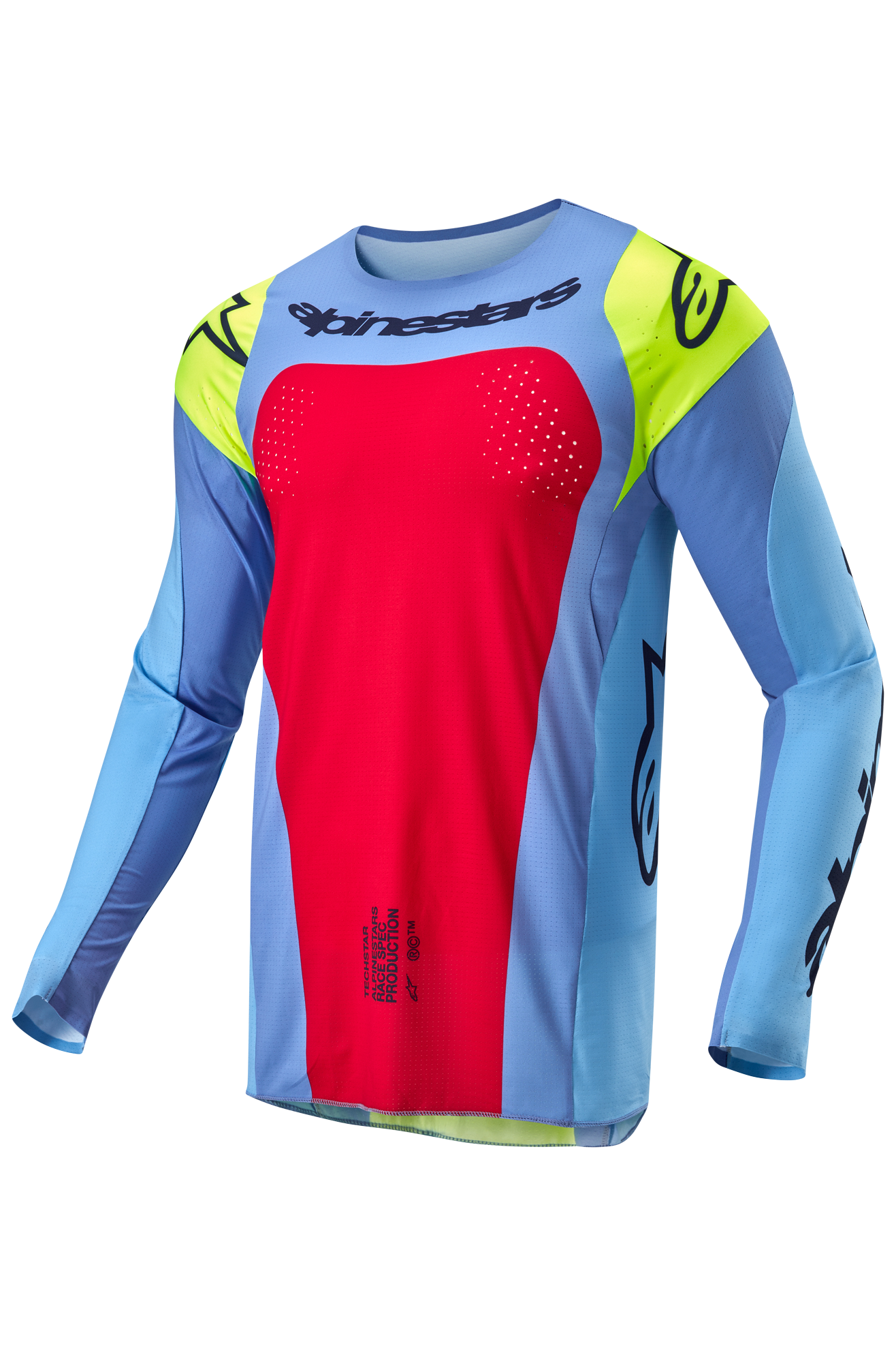 Alpinestars Camiseta de Cross  Techstar Ocuri Azul Claro-Amarillo Fluo-Rojo