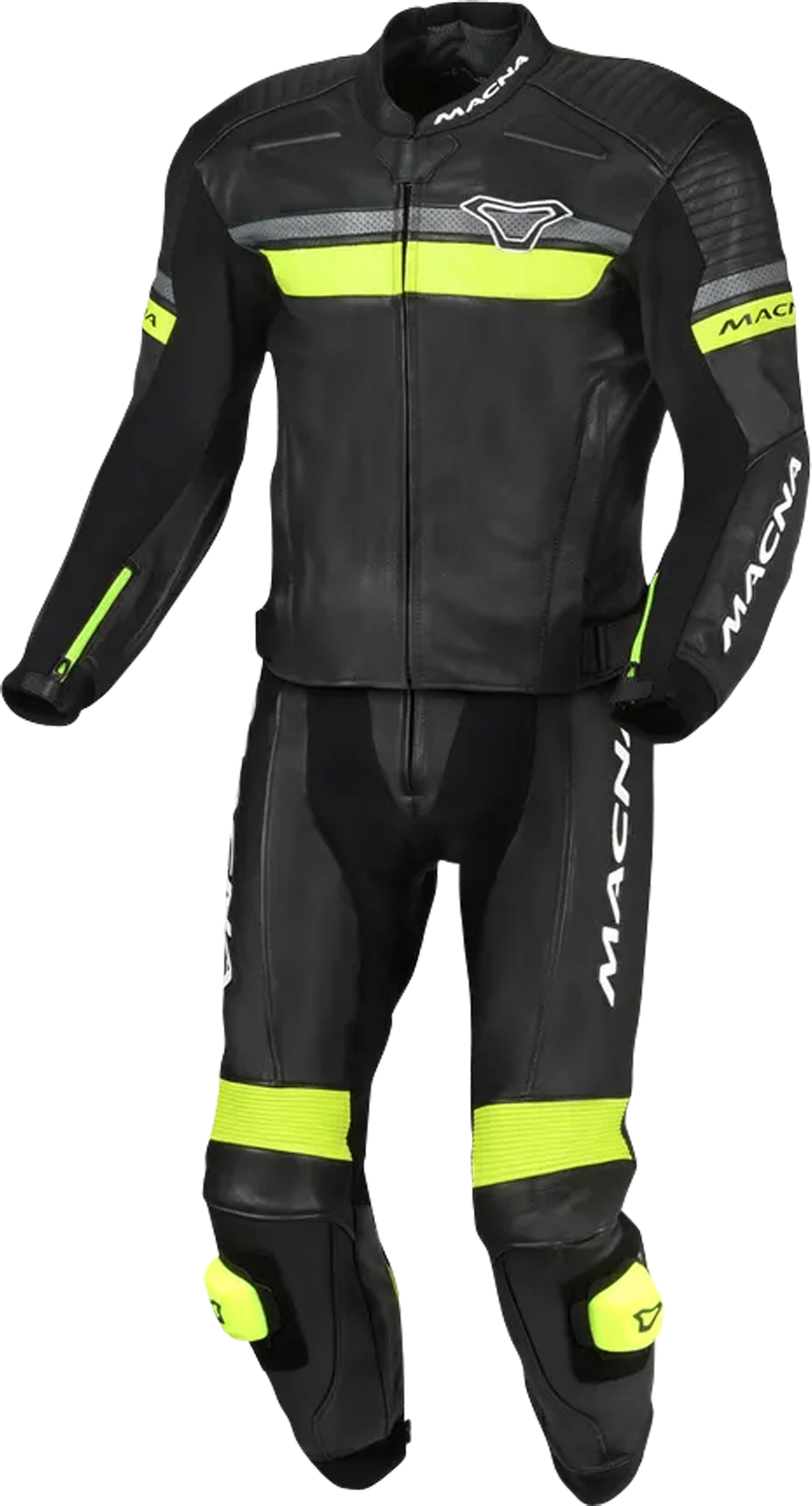 Macna Mono de Cuero de Moto  Diabro 2 Piezas Negro-Amarillo Fluo