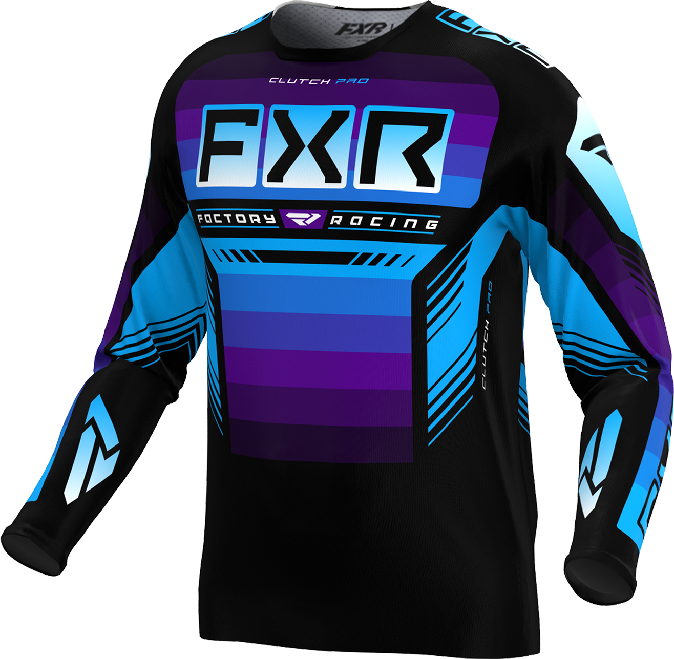 FXR Camiseta de Cross  Clutch Pro Negro-Púrpura-Azul