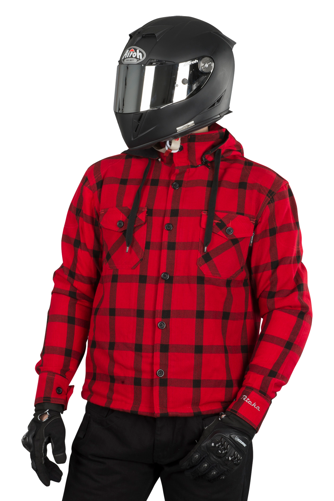Richa Chaqueta con capucha de Moto  Lumber Rojo-Negro