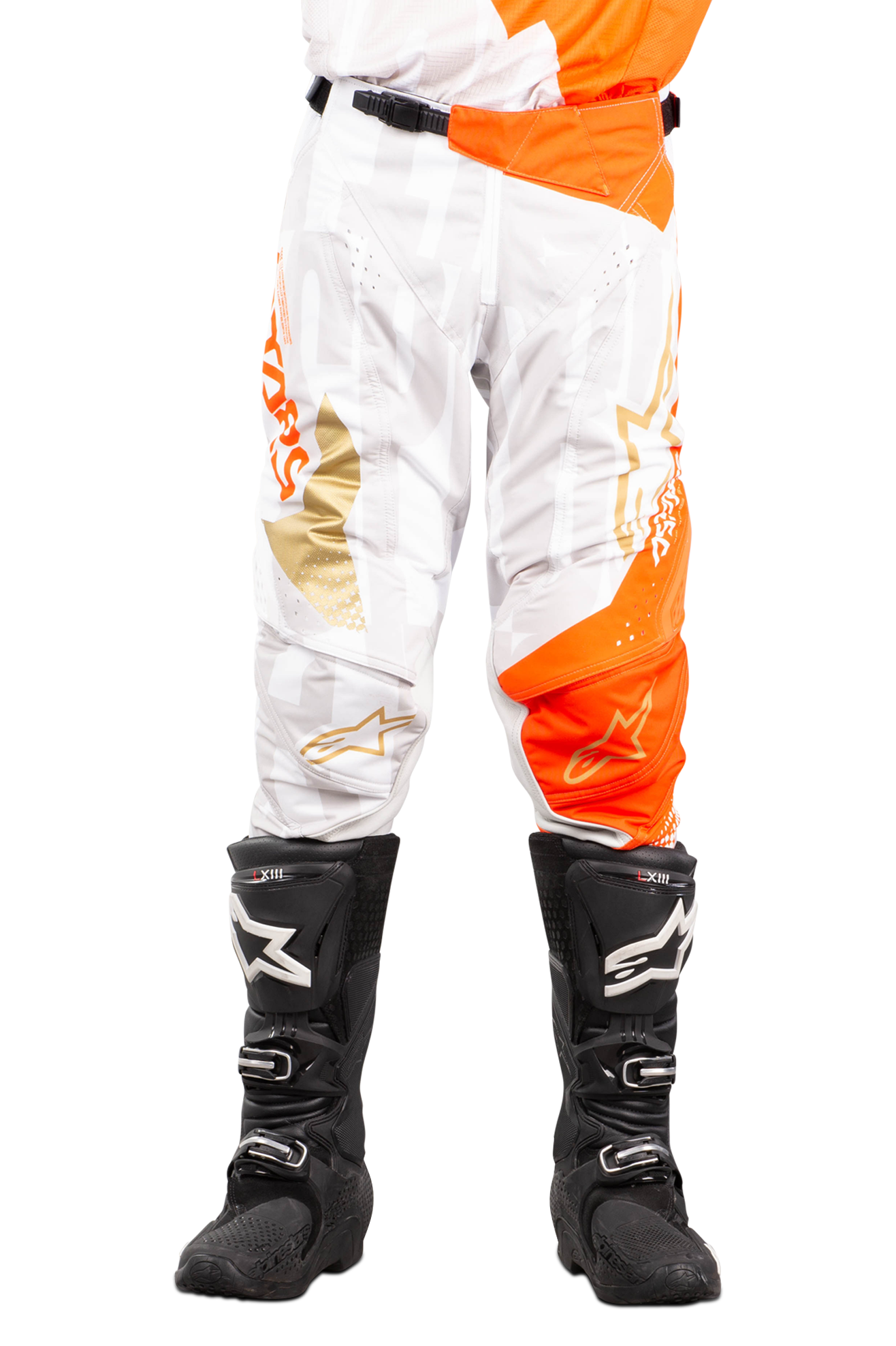 Alpinestars Pantalones de Cross  Techstar Factory Metal Blanco-Dorado-Naranja Fluo