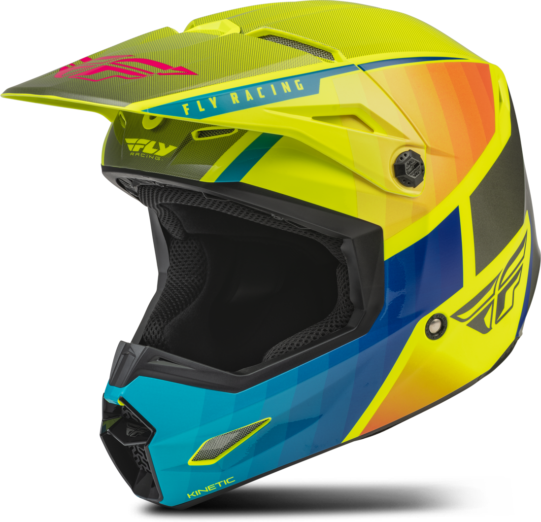 FLY Racing Casco de Cross  Kinetic Drift Azul-Hi-Vis-Carbón