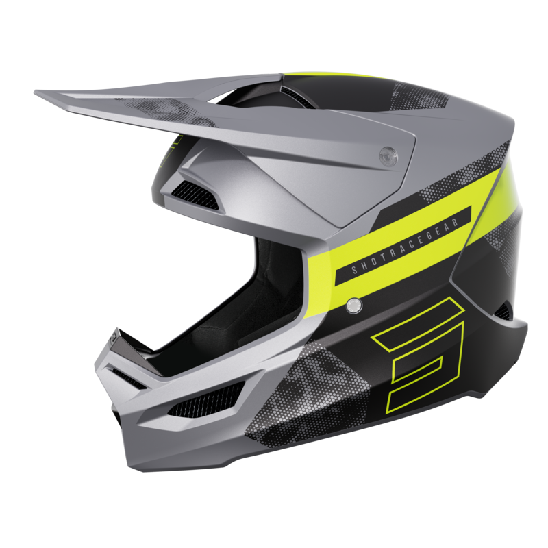 Shot Race Gear Casco de Cross Shot Furious Patrol Gris-Amarillo Neón