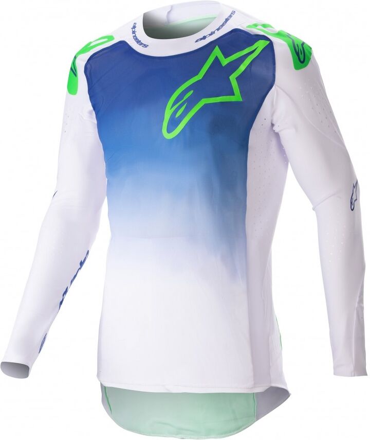 Camiseta Alpinestars Supertech Risen Azul Ray Blanco Verde Fluor  3760423-7026