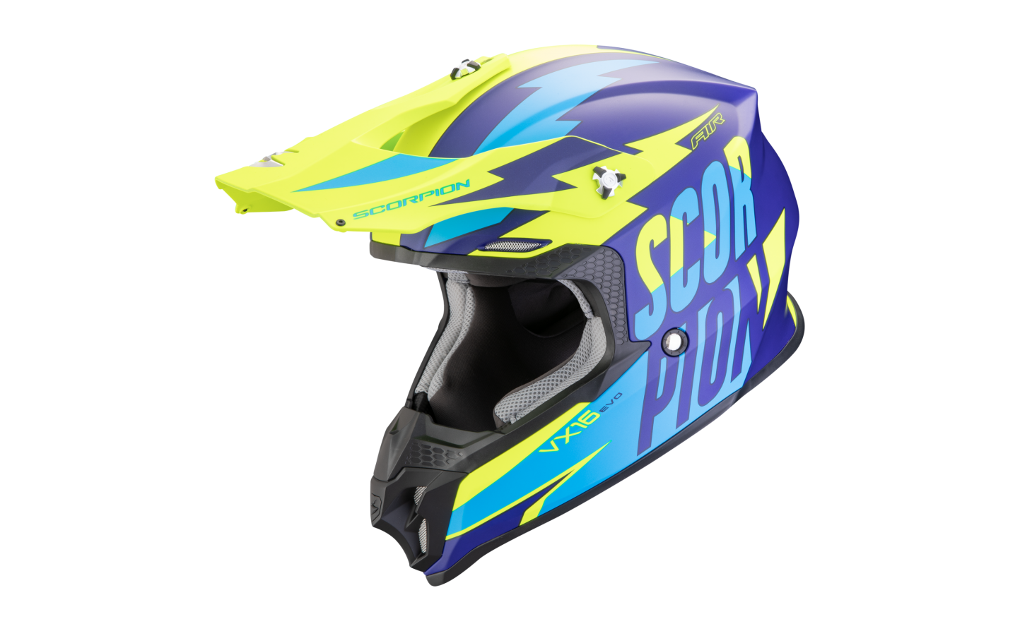 Casco Scorpion Vx 16 Evo Air Slanter Azul Amarillo Fluor  146-431-220