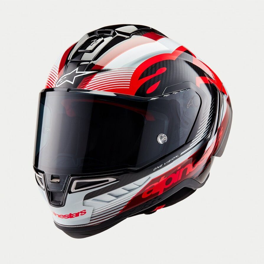 Casco Alpinestars Supertech R10 Team Negro Carbón Rojo Blanco Brillo