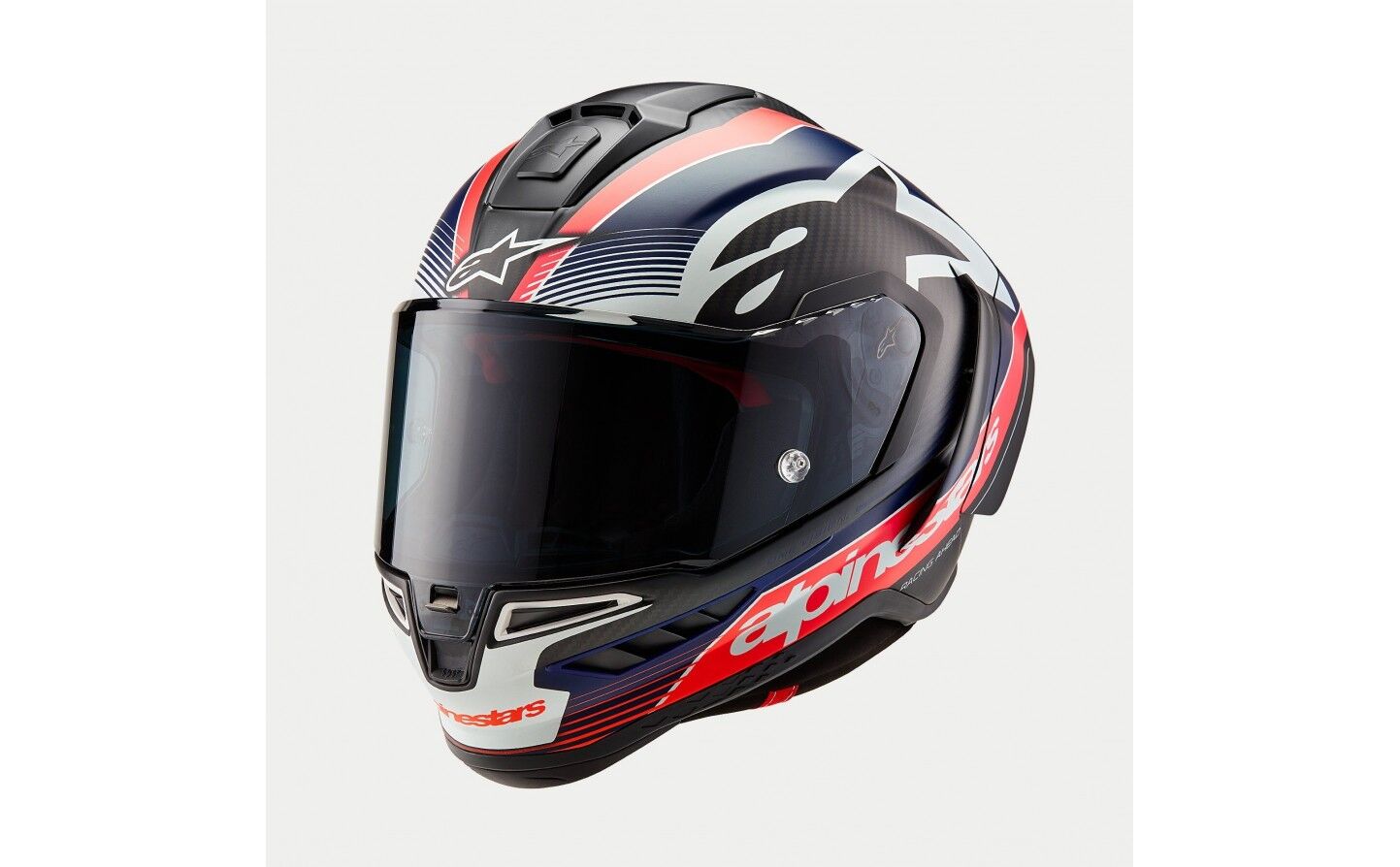 Casco Alpinestars Supertech R10 Team Negro Carbón Rojo Fluor Azul Mate