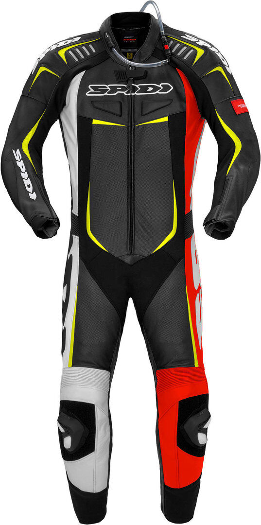 Spidi Track Wind Pro Traje de cuero de motocicleta de una sola pieza - Negro Blanco Rojo (52)