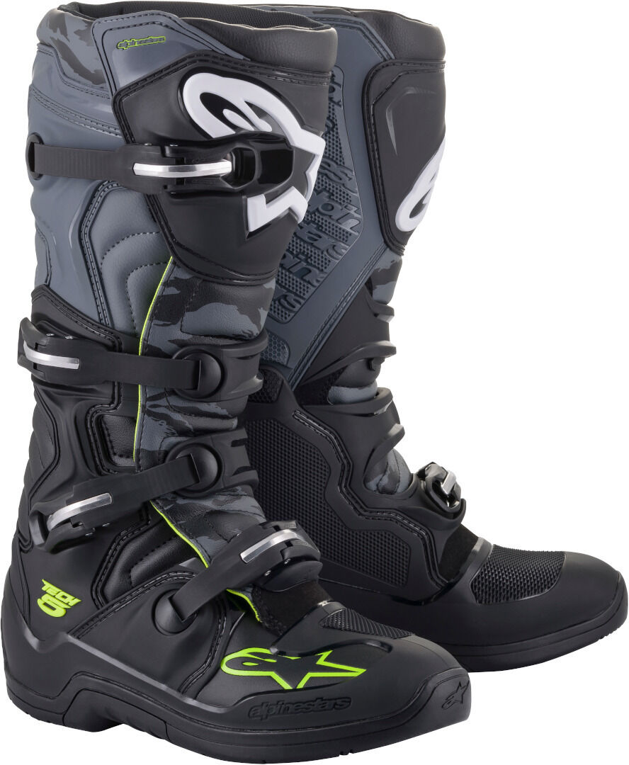 Alpinestars Tech 5 Botas de Motocross - Negro Gris Amarillo (43)