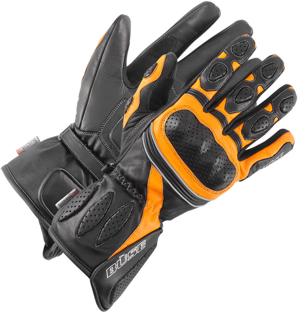 Büse Pit Lane Guantes de las señoras - Negro Naranja (S)