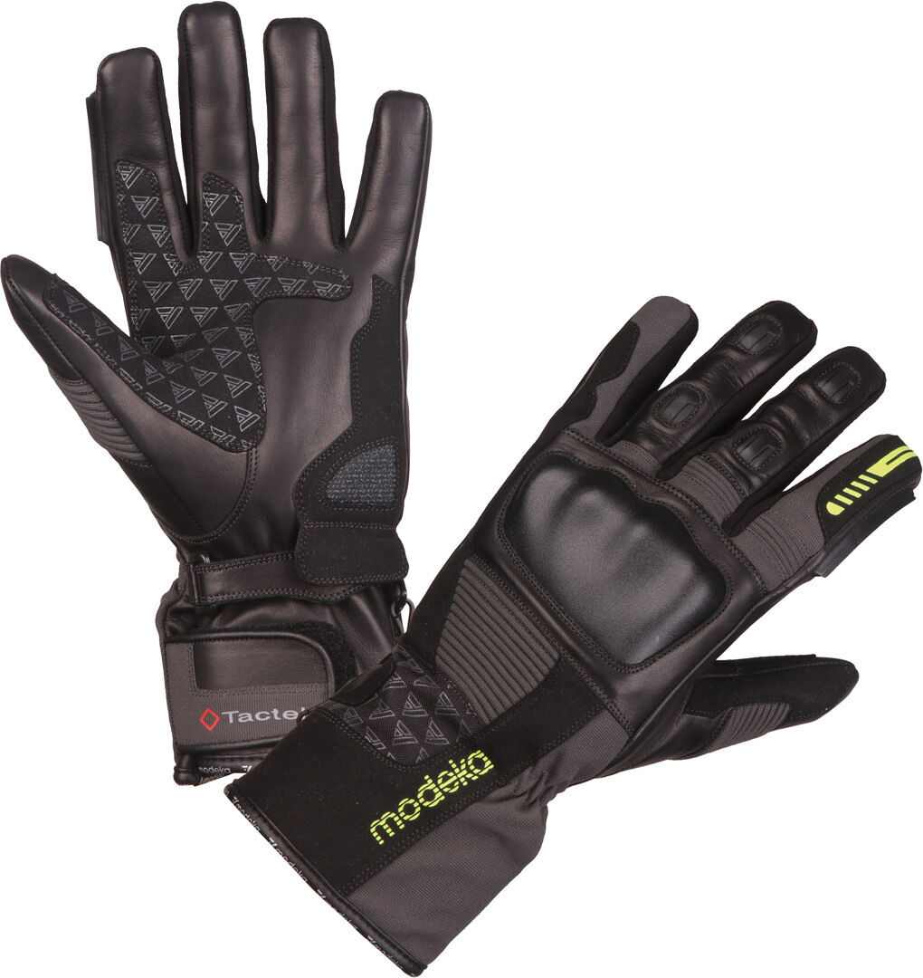 Modeka Tacoma Guantes de la motocicleta - Negro Gris Amarillo (XL)