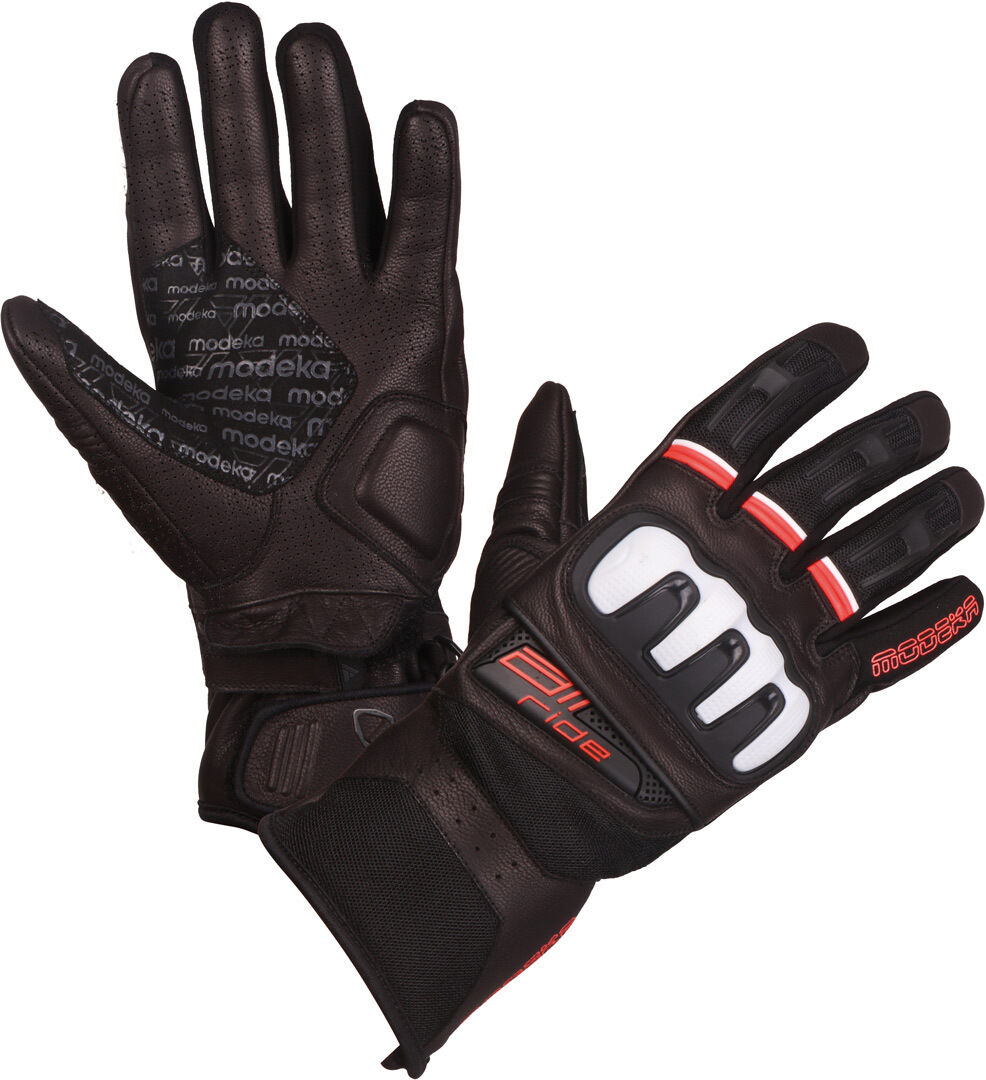 Modeka Air Ride Guantes de la motocicleta - Negro Blanco Rojo (L)