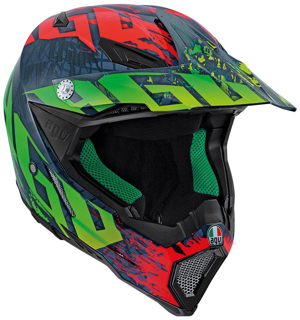 AGV AX-8 Carbon Nohander Casco de Motocross - Rojo Verde (2XS)