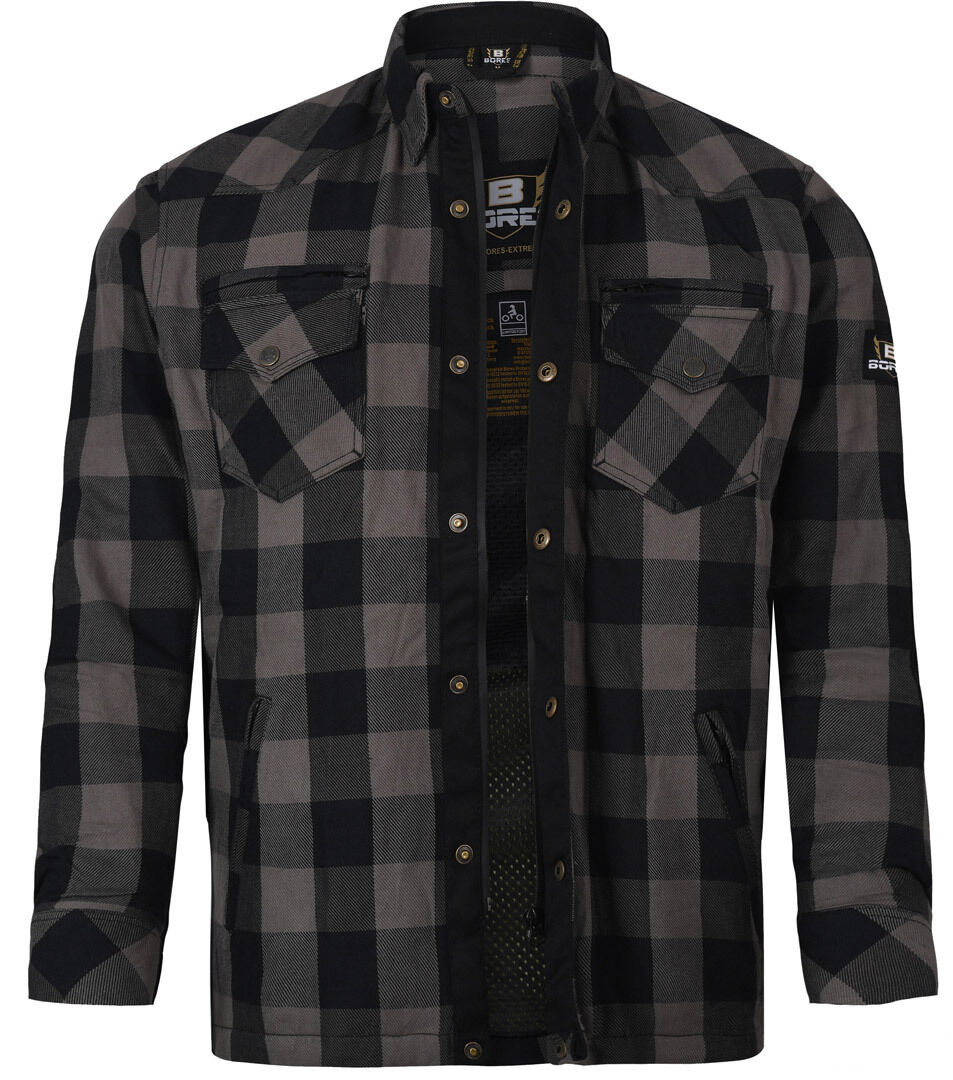 Bores Lumberjack Premium Camisa de moto - Negro Gris (XL)