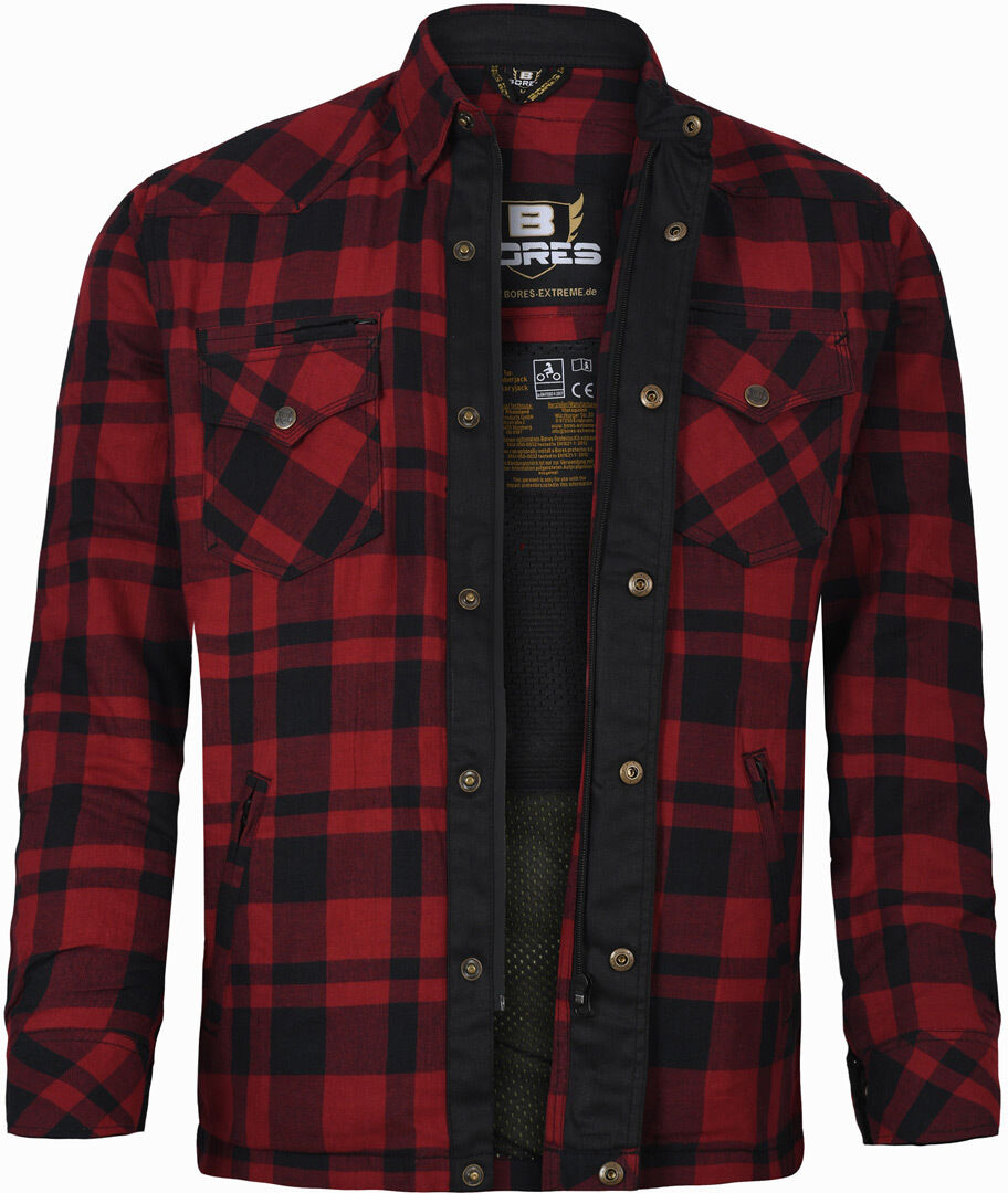 Bores Lumberjack Premium Camisa de moto - Negro Rojo (XL)