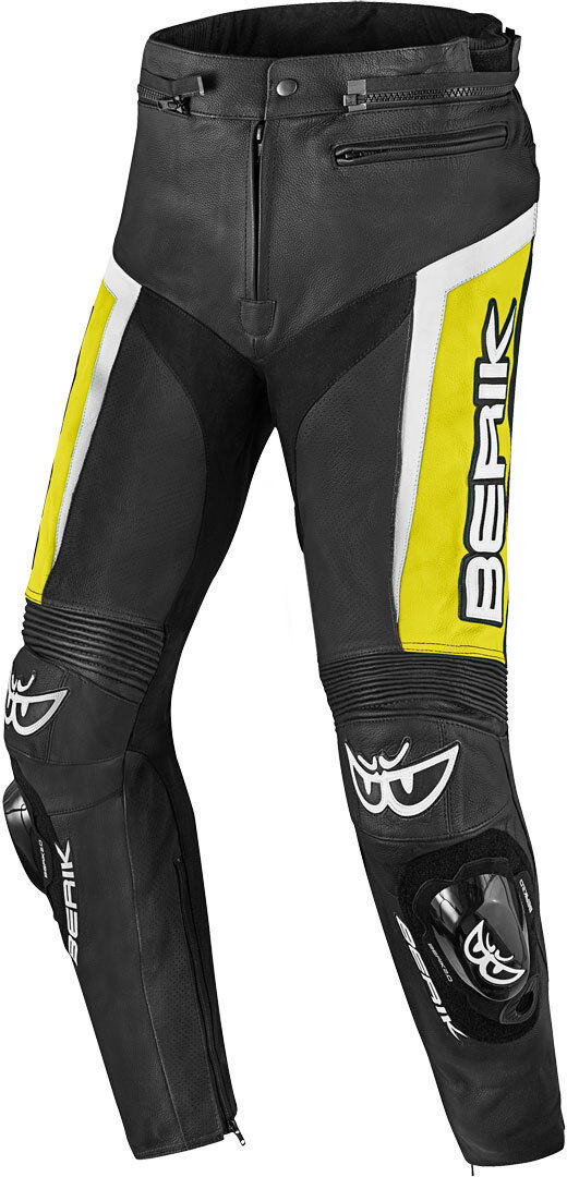 Berik Misle Pantalones de cuero moto - Negro Blanco Amarillo (52)