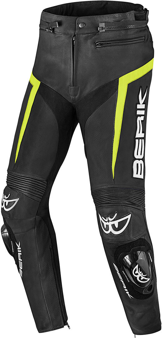 Berik Misle Pantalones de cuero moto - Negro Amarillo (54)