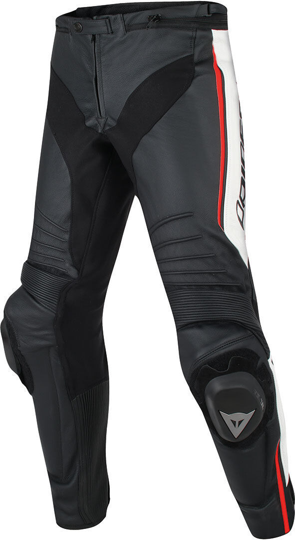 Dainese Misano Pantalones de cuero moto - Negro Blanco Rojo (56)