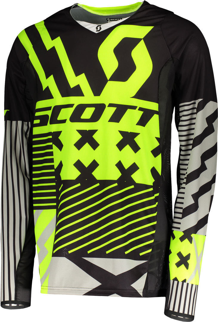 Scott 450 Patchwork Camiseta de Motocross - Negro Amarillo (2XL)