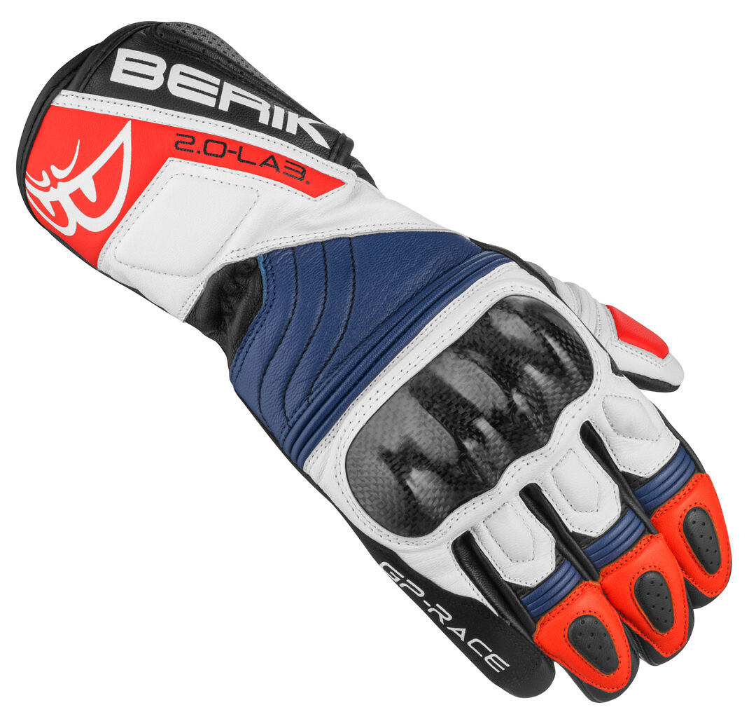 Berik Zoldar Guantes de motocicleta - Negro Blanco Rojo Azul (3XL)