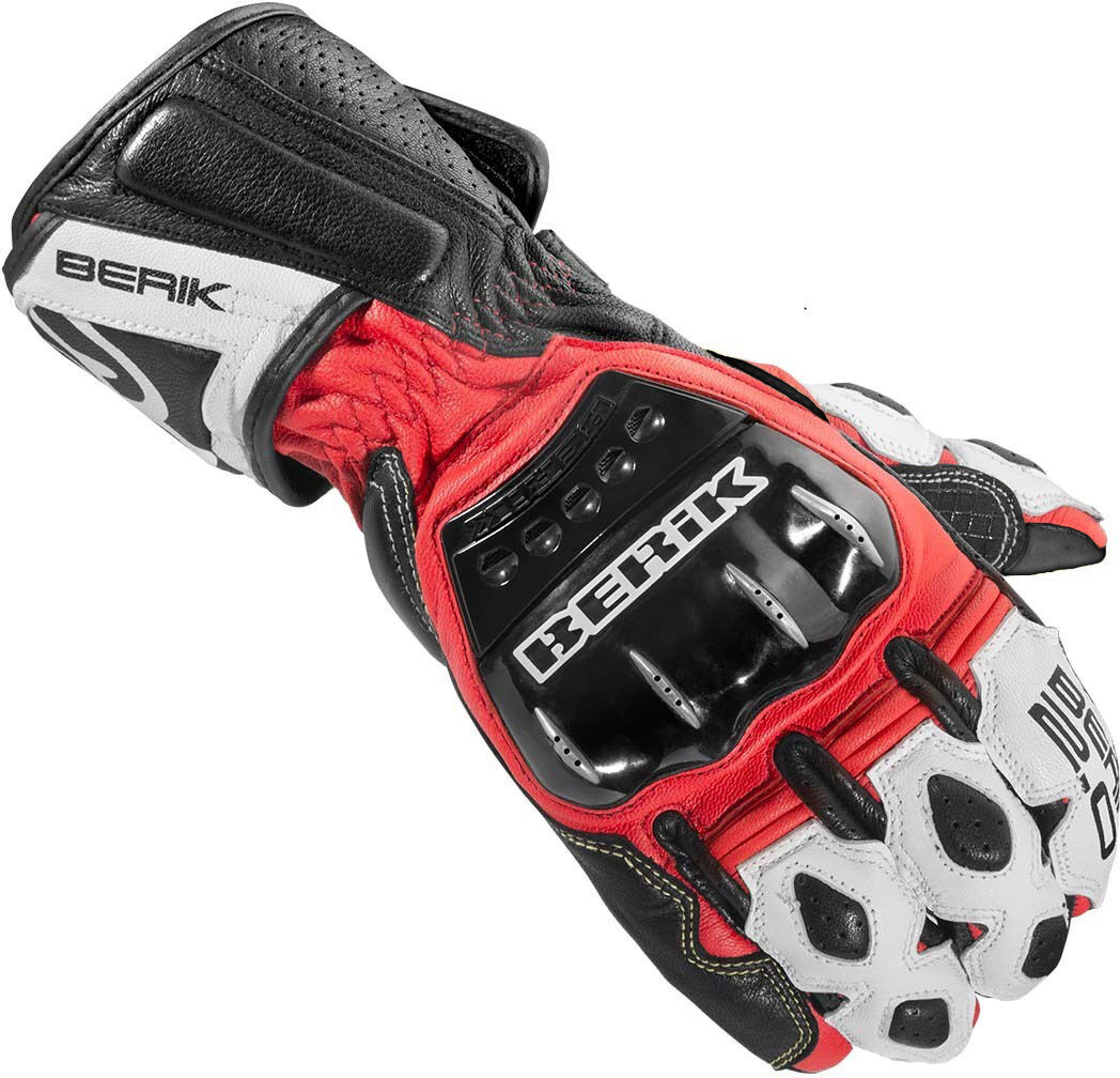 Berik Segullo Guantes de la motocicleta - Negro Blanco Rojo