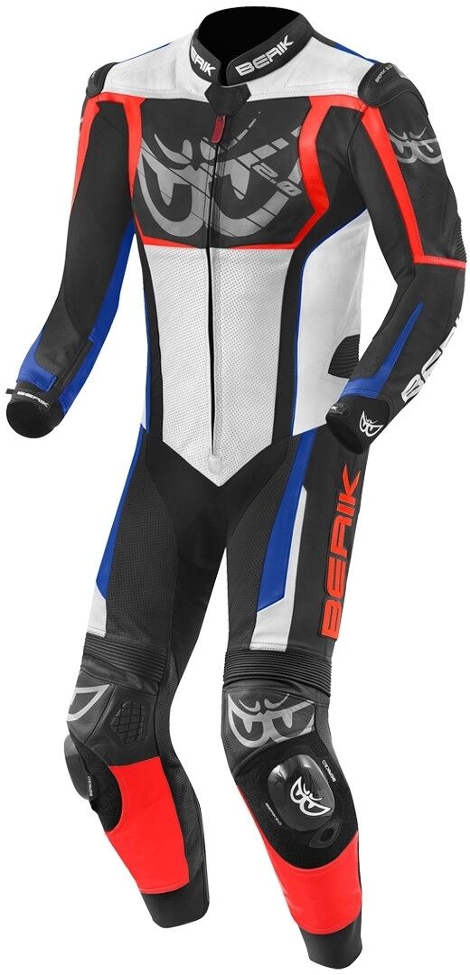 Berik NexG Traje de cuero de una pieza de la motocicleta - Negro Gris Rojo Azul (58)