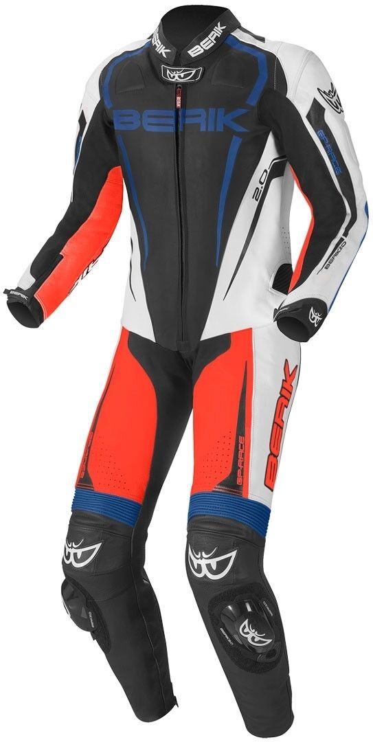 Berik Race-X Traje de cuero de una pieza de la motocicleta - Negro Blanco Rojo Azul (52)