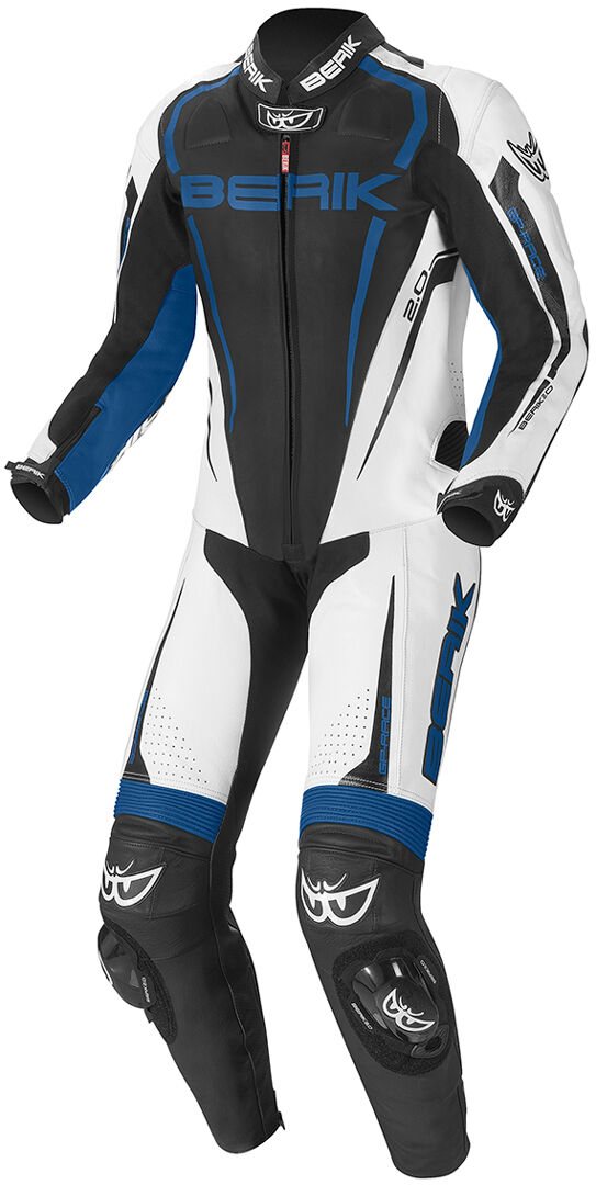 Berik Race-X Traje de cuero de una pieza de la motocicleta - Negro Blanco Azul (60)