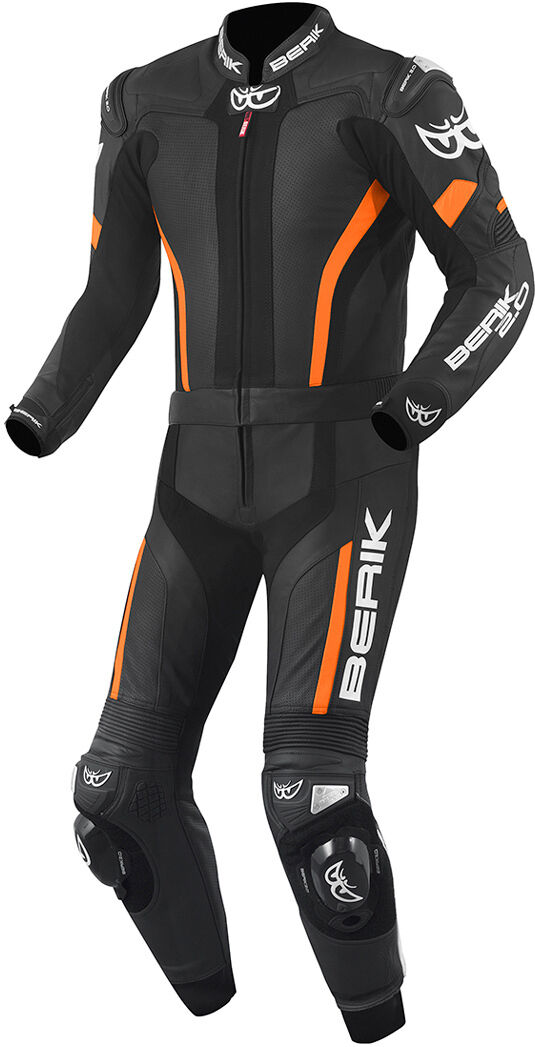 Berik Losail Traje de cuero de motocicleta de dos piezas - Negro Naranja (56)