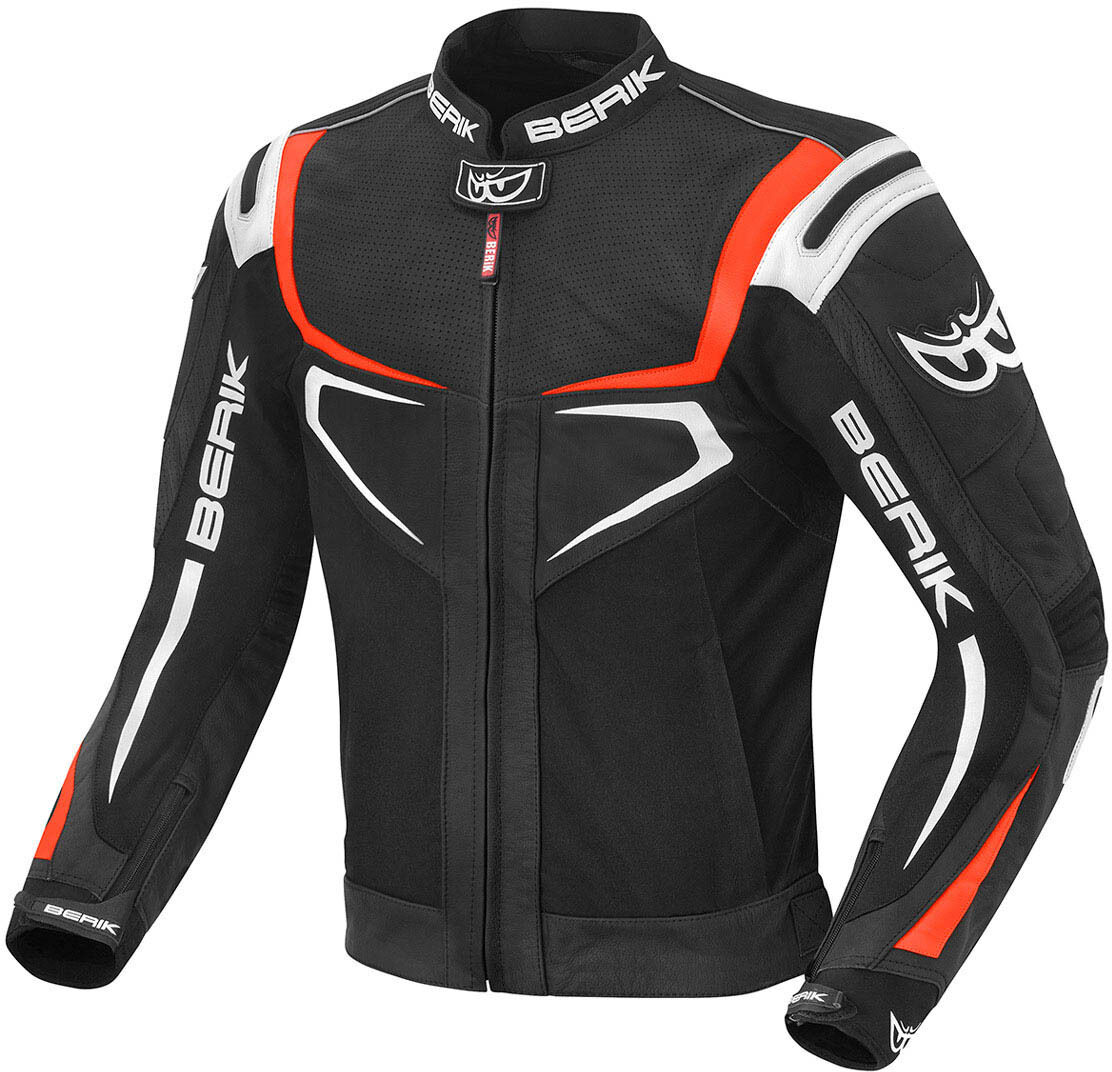 Berik Radic Chaqueta de cuero / textil de motocicleta - Negro Blanco Rojo (50)