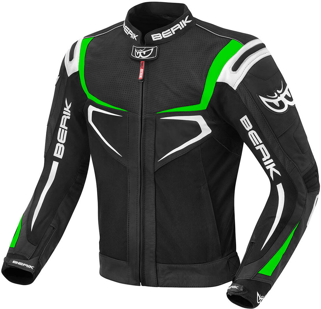 Berik Radic Chaqueta de cuero / textil de motocicleta - Negro Blanco Verde (50)