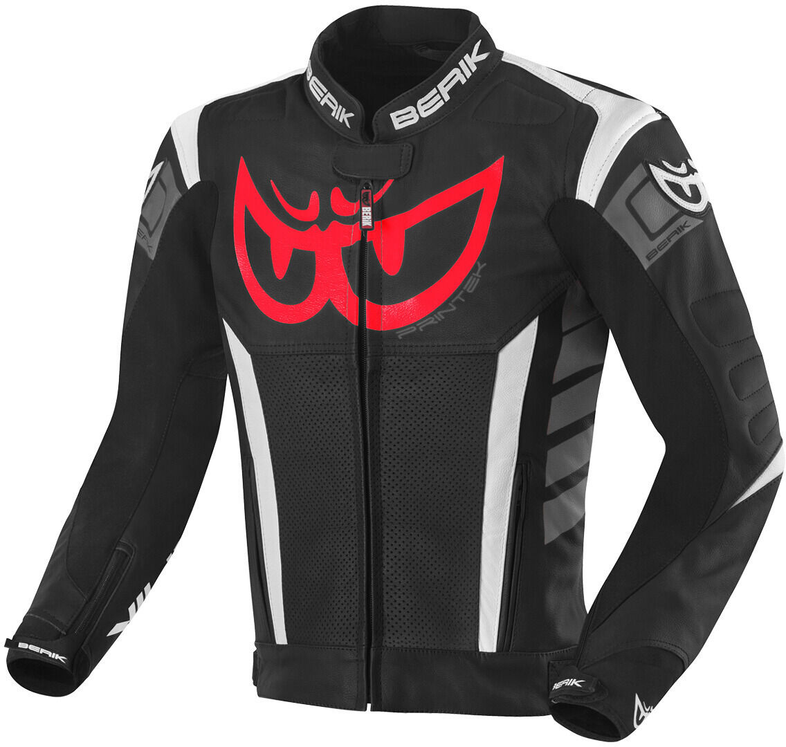 Berik Zakura Chaqueta de cuero para motocicleta - Negro Gris Blanco Rojo (52)