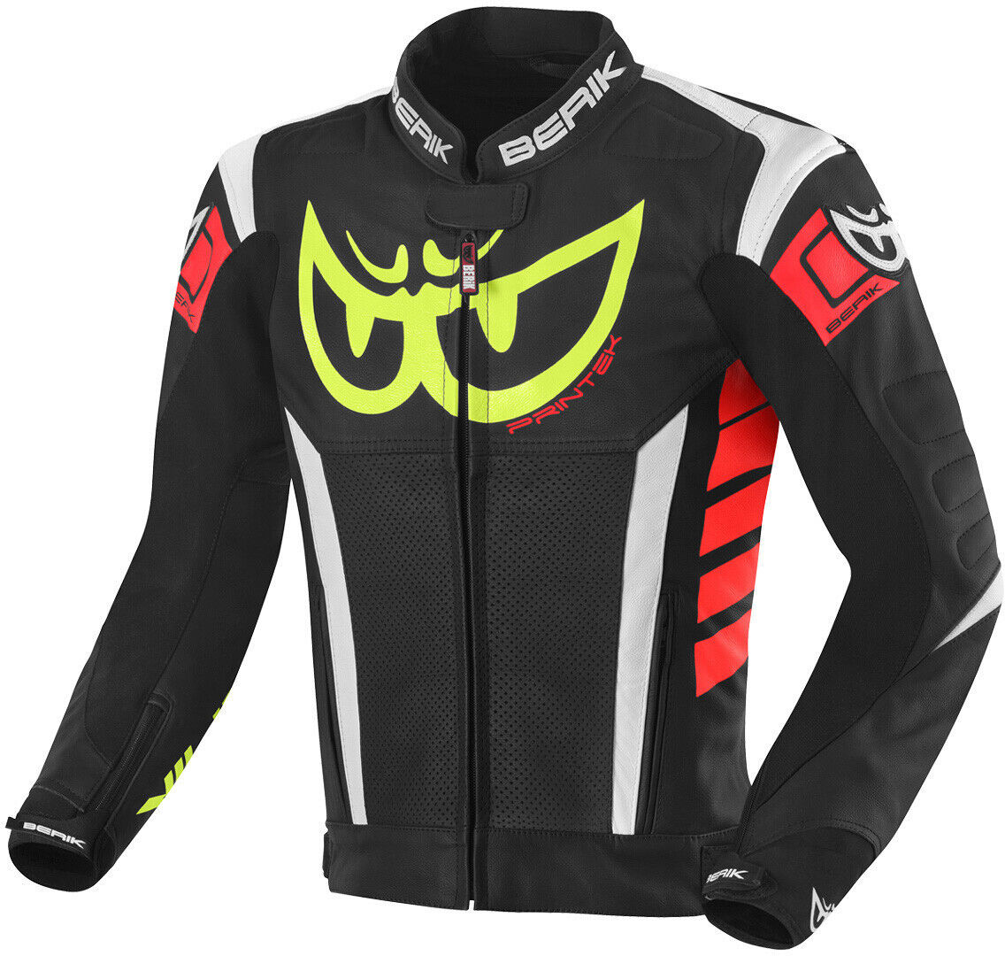 Berik Zakura Chaqueta de cuero para motocicleta - Negro Blanco Rojo Amarillo (48)